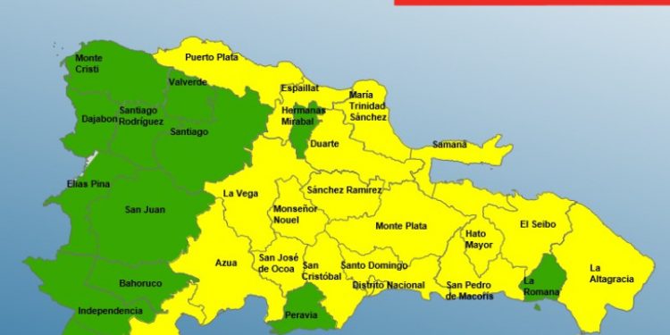 COE coloca 19 provincias en alerta amarilla y 13 en alerta verde