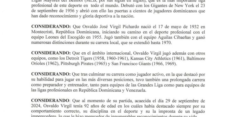 Presidente Abinader declara duelo oficial por la muerte de Osvaldo Virgil