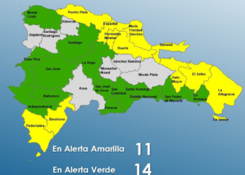 COE eleva 11 provincias en alerta amarilla y 14 en verde ante incidencia de vaguada