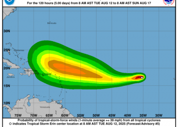 Posibles efectos de Erín se sentirían sobre RD este fin de semana