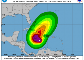 Melissa a punto de convertirse en huracán con vientos de 110 km/h y amenaza catastrófica