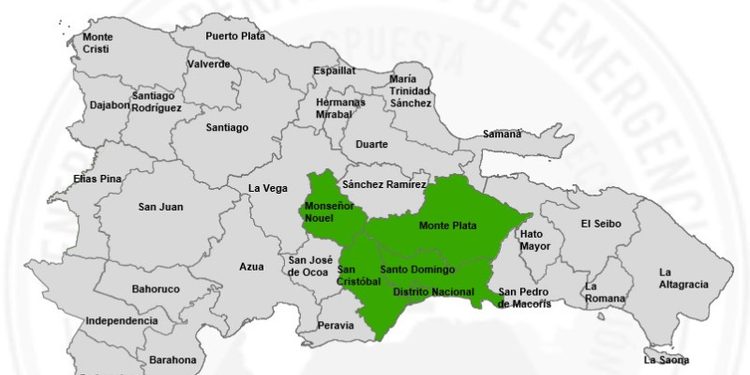 El Gran Santo Domingo, San Cristóbal, Monseñor Noel y Monte Plata en alerta verde por lluvias
