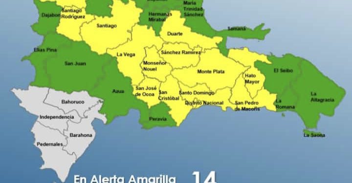 22 provincias dominicanas con alertas y avisos meteorológicos