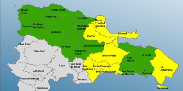 COE mantiene 7 provincias en alerta amarilla y 15 en verde por una vaguada