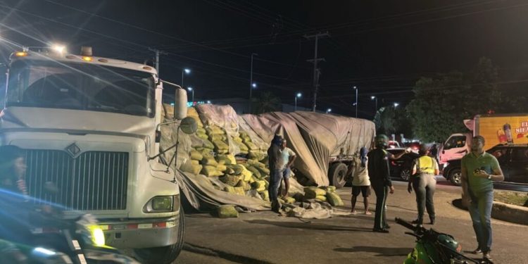 Patana cargada de cemento se vuelca en la Charles de Gaulle
