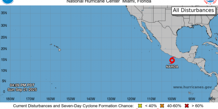 Se forma la tormenta tropical Narda frente a costas del Pacífico