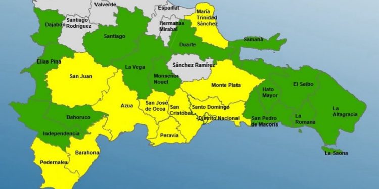 COE mantiene 14 provincias en alerta verde y 11 en amarilla por lluvias