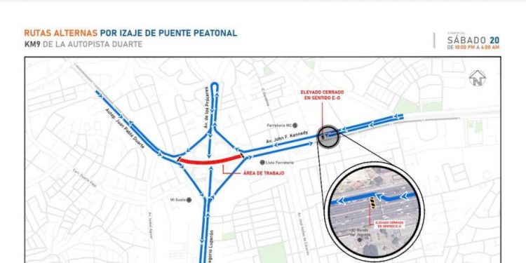 Obras Públicas cerrará este sábado carriles del kilómetro 9 por izaje de puente peatonal