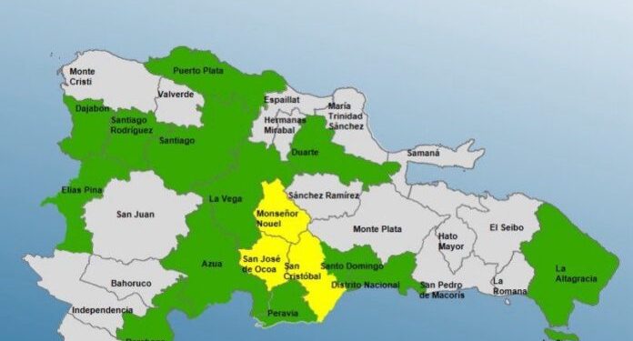 COE eleva a tres las provincias en alerta amarilla y mantiene 12 provincias y el DN en verde por lluvias