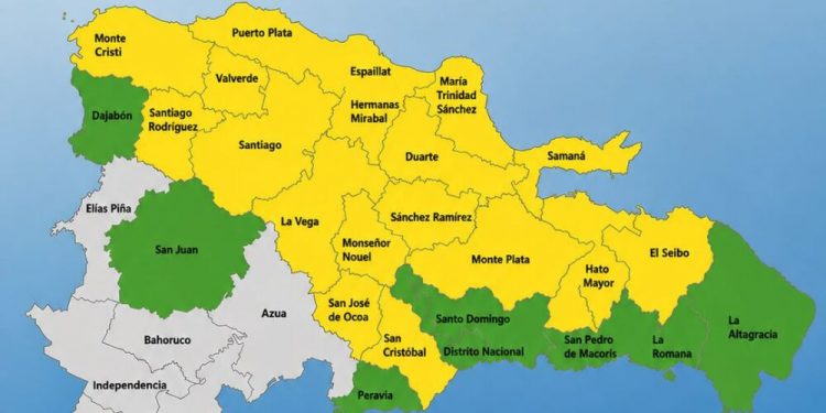 COE mantiene 18 provincias en alerta amarilla y 8 en verde por lluvias y riesgos de inundaciones