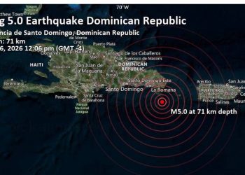 Se registra sismo de magnitud 5.0 al este de República Dominicana
