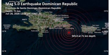 Se registra sismo de magnitud 5.0 al este de República Dominicana